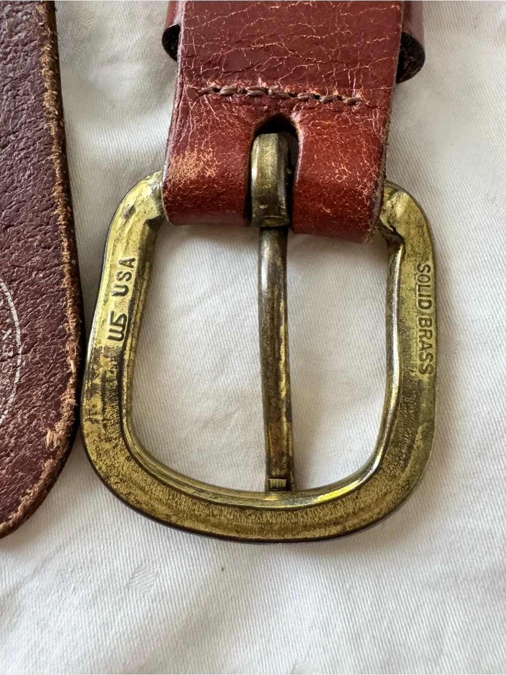 Vintage Navy Fish Embroidered Belt – Size 46 Leather Trim & Solid Brass Buckle